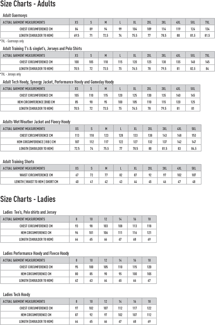 Female Size Chart Australia